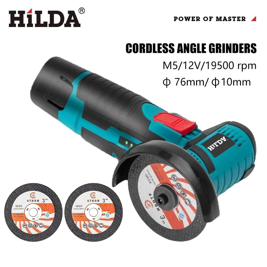 HILDA 12V/3 Inch Lithium Electric Angle Grinder Mini Small Household Handheld Cutting Machine Polishing Machine