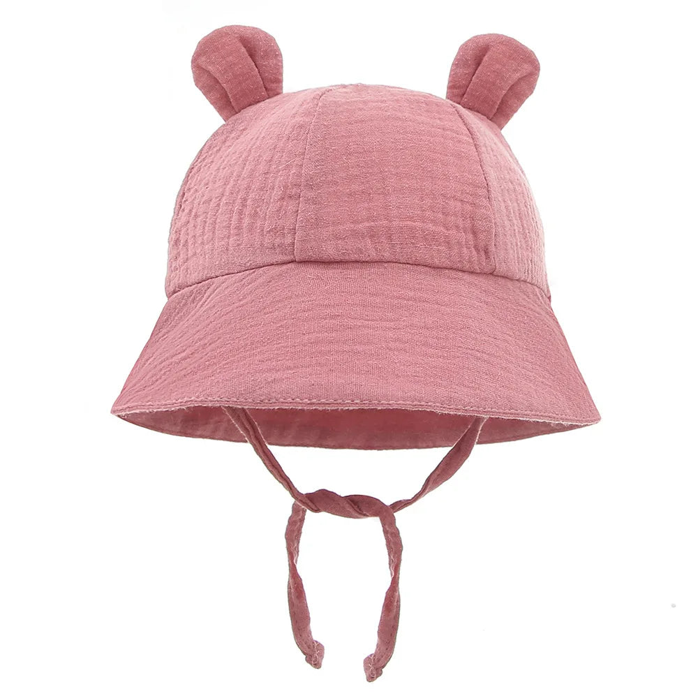 Baby Cotton Sun Hat New Children Outdoor Rabbit Ear Beach Caps Boy Girl Print Panama Hat Unisex Beach Bucket Hat For 3-12 Months