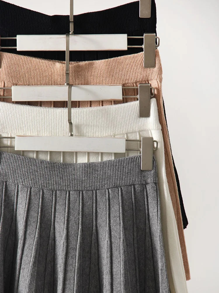 Autumn Knit White Mini Pleated Skirts For Women A Line Skirt Gray High Waist Women Knitted Pleated Short Skirts Korean Fashion
