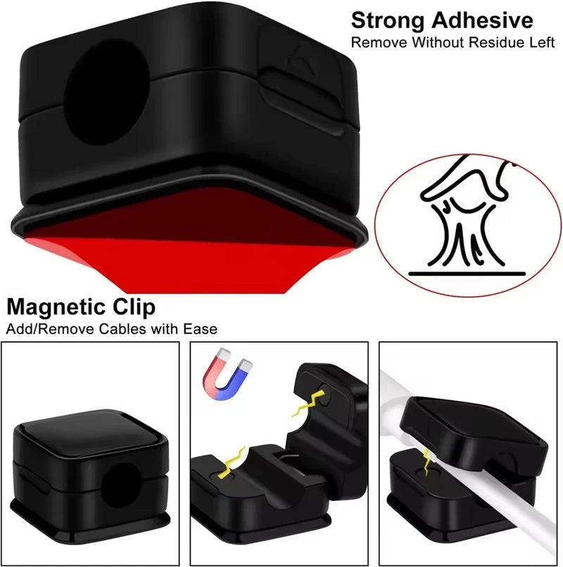 Magnetic Cable Clip Winder Holder Adhesive Wire Keeper Cord Cable Organizer USB Charging Cables Winder for Office Desktop Home