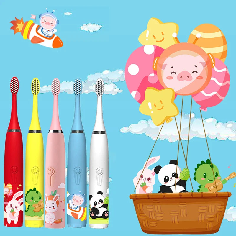 Kids Sonic Electric Toothbrush Rechargeable Smart Timer Colorful Cartoon Teeth Whitening Portable USB Charging  Tooth Brush