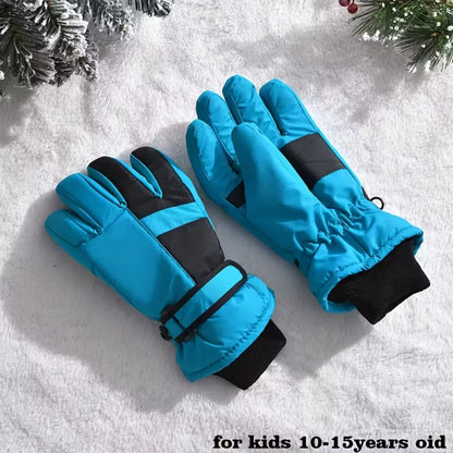 Winter Snow Gloves for Boys Girls Ages 10-14, Warm Knit Windproof for Skiing Cycling Fishing, Machine Washable