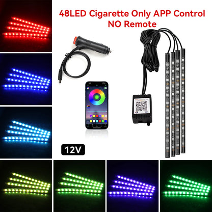 Car Interior Light Ambient Light with USB Cigarette Decorative Lamps RGB Car Footwell Light with Remote/Voice Control