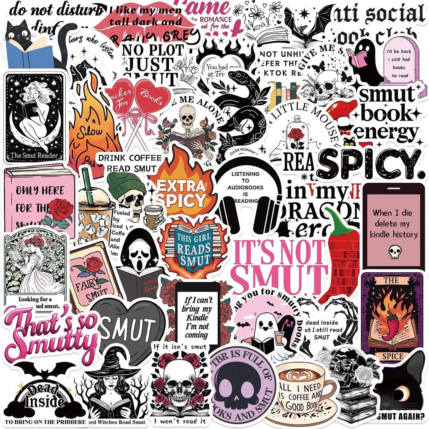 10/50/100pcs Mix Kawaii Smut Bookish Dark Romance Reading Book Stickers Aesthetic DIY Scrapbooking Notebook Laptop Phone Sticker
