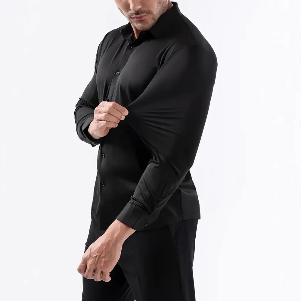 Premium Men's Ultra Stretch Dress Shirts Long Sleeve High Quality Business Formal Wrinkle-free Soft White Social Male Clothing