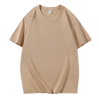 Cotton Short Sleeved T-shirt Summer Round Neck Loose and Base Shirt for Men Women Basic Tee