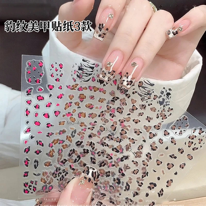 5D Pink Leopard Print Nail Art Stickers 8x10cm Pink/Black/Brown Leopard Nail Decal DIY Manicure Adhesived Leopard Slider