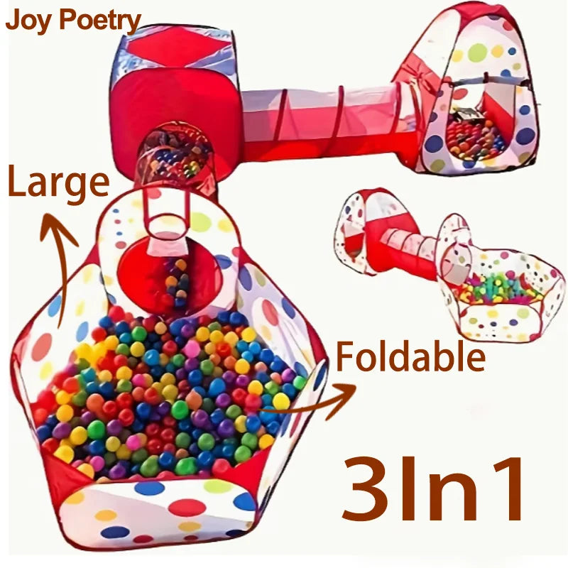 3In1 2.7M Children Ball Pool with Basket Portable Baby Pit Crawling Tunnel Balloon Playpen Tent Kid Indoor Outdoor Yard Toy Gift