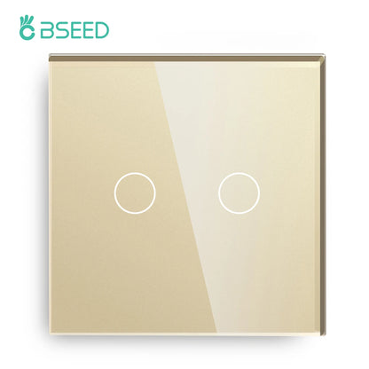 Bseed Touch Light Switch 1/2/3 Gang 1/2 Way Intermediate Stair Switch EU Power Sensor Switches Black White With Glass Panel