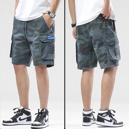 New Men Summer Outdoor Leisure Camouflage Comfortable Shorts Men Elastic Waist Loose Straight High-Quality Design Shorts Male
