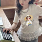 Childrens clothing baby girls summer casual lace t-shirt 2025 short sleeved Lace splicing new white tops 3-12 kids clothes