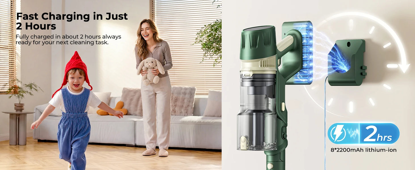 Laresar V12 Fast Charge 600W 65000PA Powerful Cordless Vacuum Cleaner 2H Fast Charging Removable Battery & Smart Display Vacuum