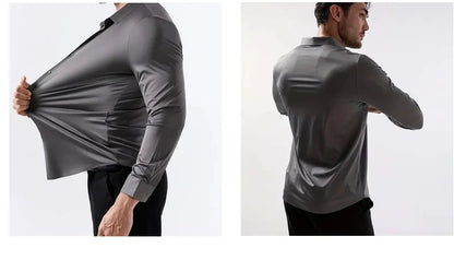 Premium Men's Ultra Stretch Dress Shirts Long Sleeve High Quality Business Formal Wrinkle-free Soft White Social Male Clothing