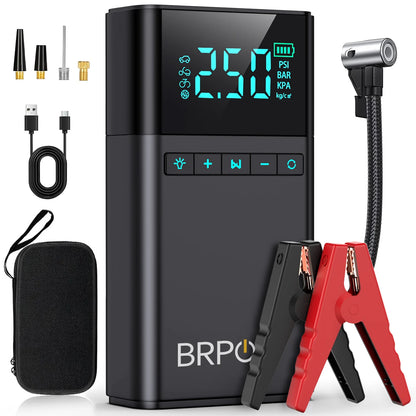 Car Battery Jump Starter with Air Compressor, 12V 1000A/1500A PEAK 26800mah Portable Car Jump Starter with 150 PSI Inflator (for ALL Petrol or 10L Diesel), Emergency LED Flashlight