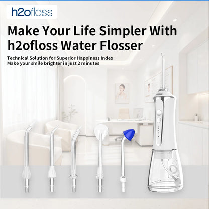H2ofloss Oral Irrigator Water Flosser 140PSI High Pressure Water-Proof Design 300ml 5 Modes 5 Nozzles for Dental Cleaning