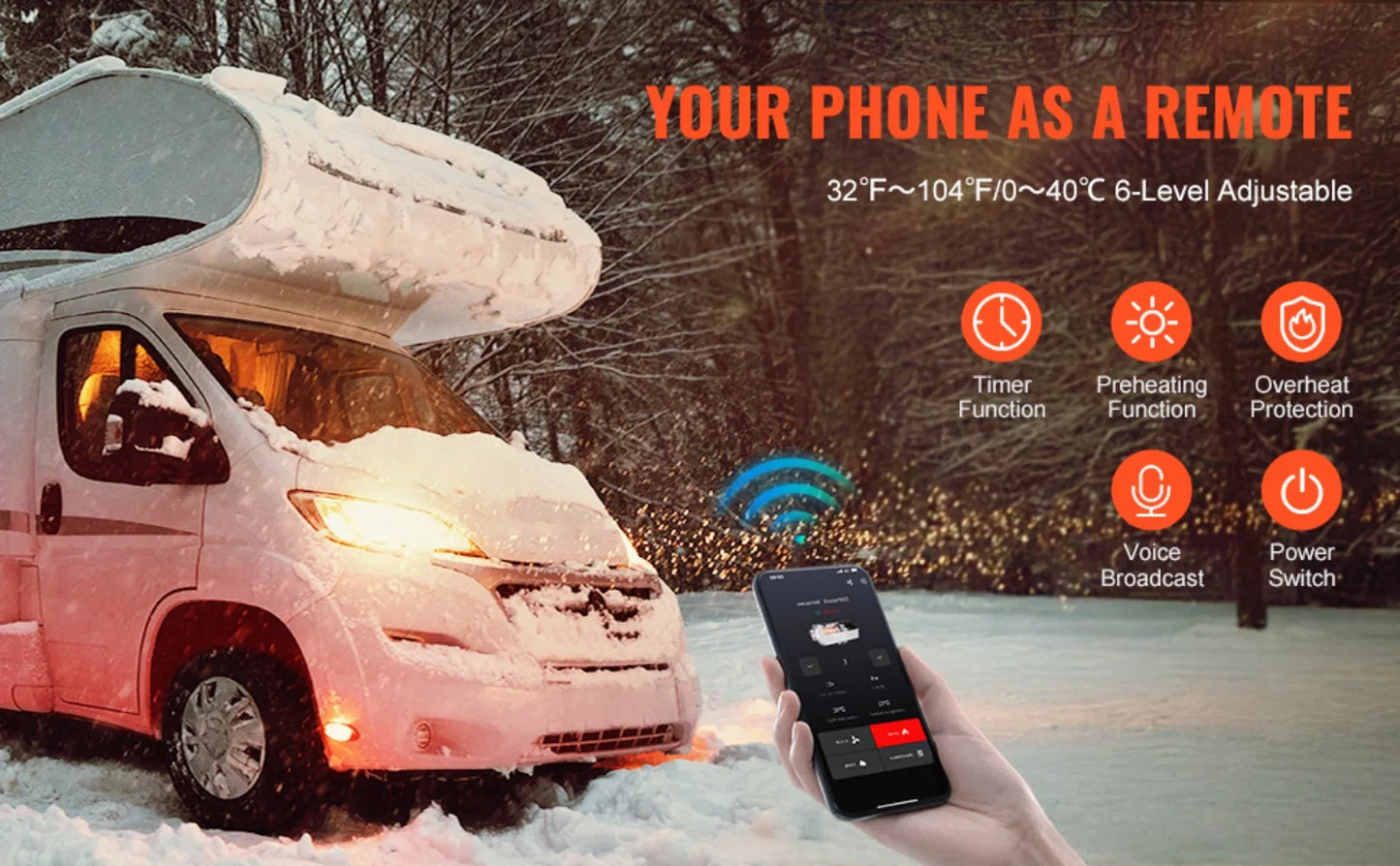 2KW Diesel Heater, 12V/24V All in One Diesel Air Heater, with Bluetooth APP Control, Remote Control and Display Screen, CO Alarm, Fast Heating Portable Diesel Heater for Vehicles and Outdoors