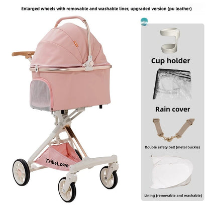 Luxury PU leather pet stroller,Car Pet Basket,lightweight Foldable Dog Travel Stroller,Portable Outdoor Cat and Dog Stroller
