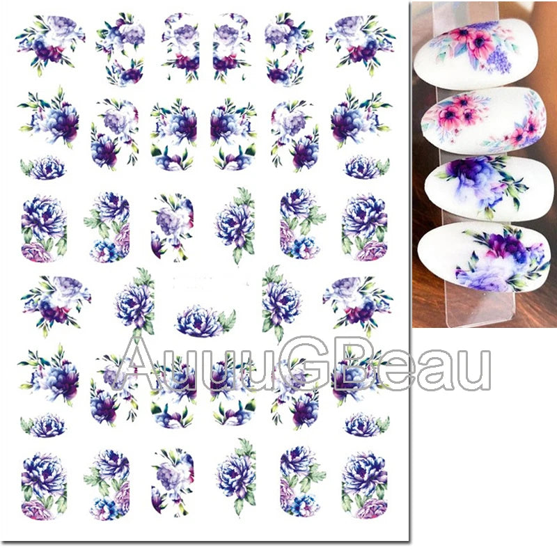 3d Nails Art Decals Spring Fruits Pink Full Tips Peony Magnolia Flowers Adhesive Sliders Stickers Decoration For Nails Manicure