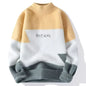 New Men's Plush Sweater Pullovers Korean Winter Warm O Neck Colorblock Sweater High Quality Cool Top Fashionable Men's Clothing