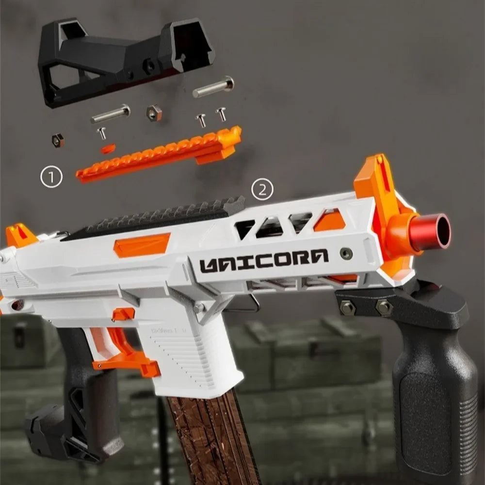 KM9 Unicorn Nylon Soft Powder Launcher Handheld Adult Soft Powder Gun Toy Model Birthday Holiday Gift