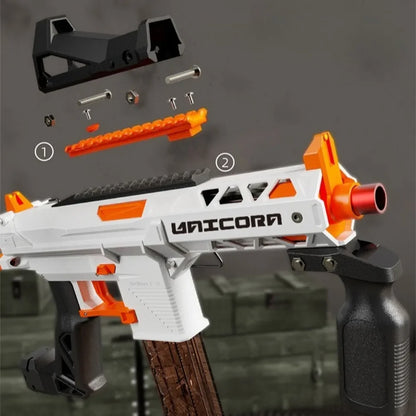 KM9 Unicorn Nylon Soft Powder Launcher Handheld Adult Soft Powder Gun Toy Model Birthday Holiday Gift