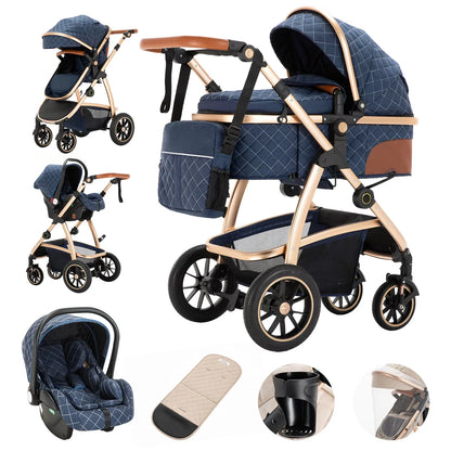 Baby Stroller 3 in 1 Easy Folding Multifunctional Stroller Travel Portable Baby Carriage Safety Seat EU Standard Aluminum Frame