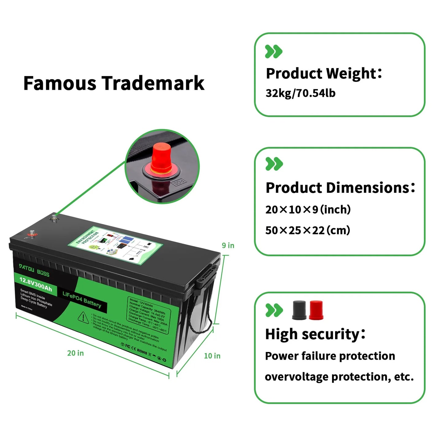 DATOUBOSS 12V100Ah Deep Cycle Lithium Iron Phosphate Battery Built-in Intelligent BMS For RV Golf Cart Boat Solar System NO TAX