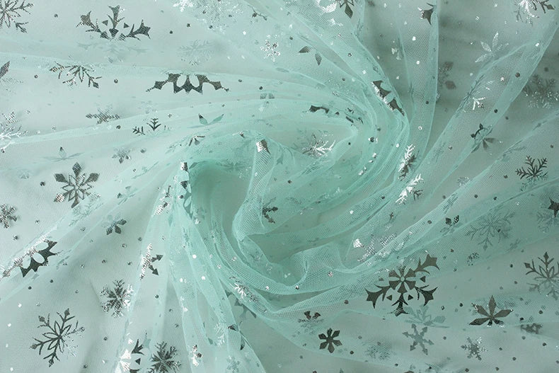 Silver Snowflake Tulle Mesh Fabric Girl Doll Dress Christmas party wedding Decration DIY Sewing Cloth accessories