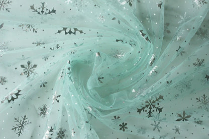 Silver Snowflake Tulle Mesh Fabric Girl Doll Dress Christmas party wedding Decration DIY Sewing Cloth accessories
