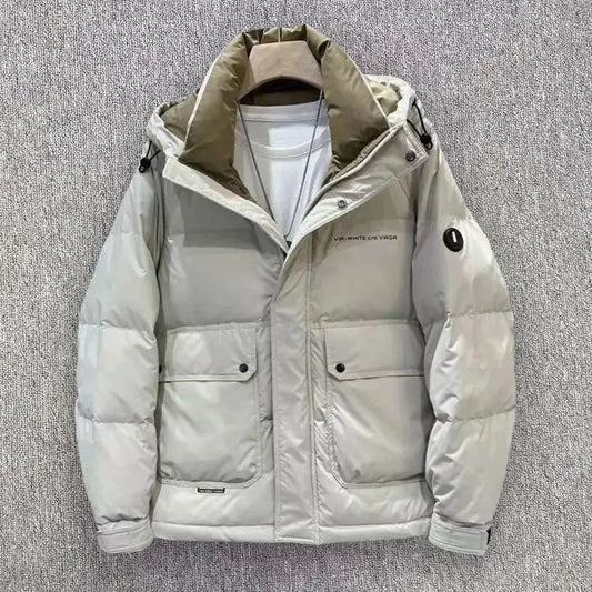 Men's Winter Down Jacket Windproof Thickened Warm Non Washable Hooded White Duck Short Down Coats Trendy Down Puffer Jackets