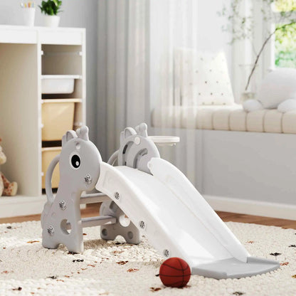 3-in-1 giraffe-shaped children’s slide with a basketball hoop, climbing feature, and balloon, 106x51.5x52 cm, gray