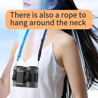 25000mAh Outdoor Waist Clip Fan Handheld Hanging Neck Fan 5-Speed Strong Wind Dual Air Vents USB Rechargeable Power Bank