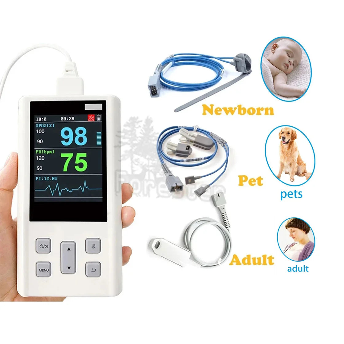 Portable Pulse Oximeter Monitor for Heart Rate and Oxygen Saturation with Veterinary and Medical SPO2  with Memory