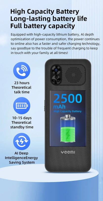 YEEMI K3 4G Feature Keypad Phone 2.6 Inch Dual SlM Big Button Loud Volume for Elderly 2500mAh FM Radio Hebrew Keyboard SOS Video