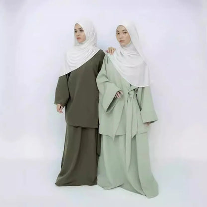 Nida Co Ord Set Kimono with Straps Skirt Ramadan Eid Islamic Cloting 2 Piece Sets Muslim Women Modest Dresses Ensembles Musulman