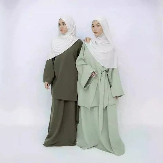 Nida Co Ord Set Kimono with Straps Skirt Ramadan Eid Islamic Cloting 2 Piece Sets Muslim Women Modest Dresses Ensembles Musulman