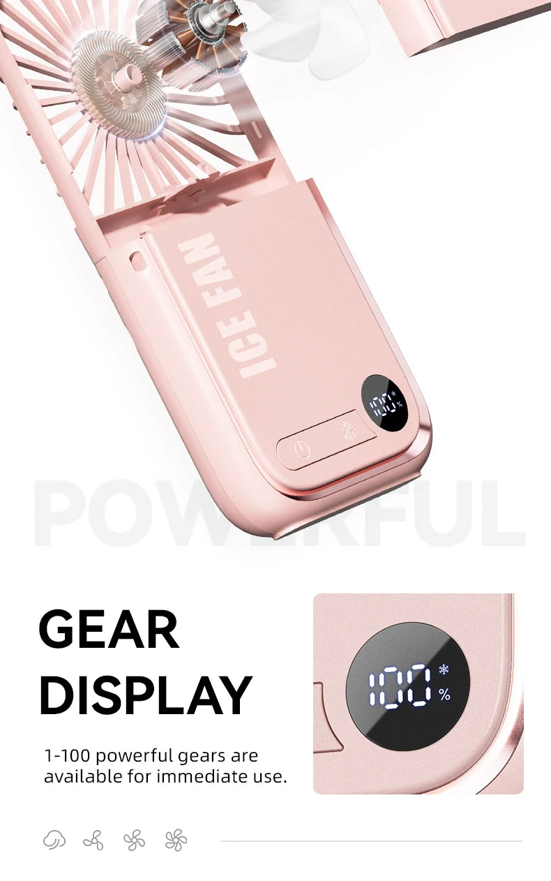 Multifunction Foldable Hand Fan USB Charging Mini Portable Hanging Neck Air Cooling Fan Semiconductor Refrigeration Small Fan