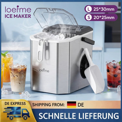 LOEFME Portable Bullet Ice Maker 12KG/24H Countertop Ice Machine 9 Cubes in 6 Min Auto Clean 2 Ice Sizes with Handle