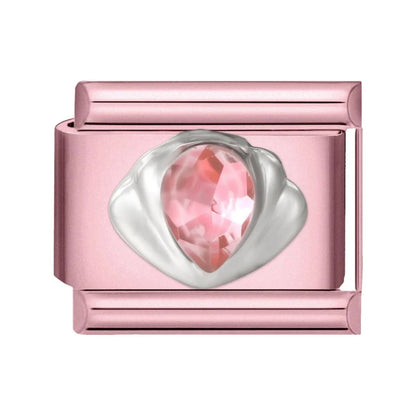 2025 New Women Romantic Pink Cherry Heart Shiny CZ Italian Charm Links Fit 9mm Bracelet Stainless Steel DIY Making Jewelry Gifts