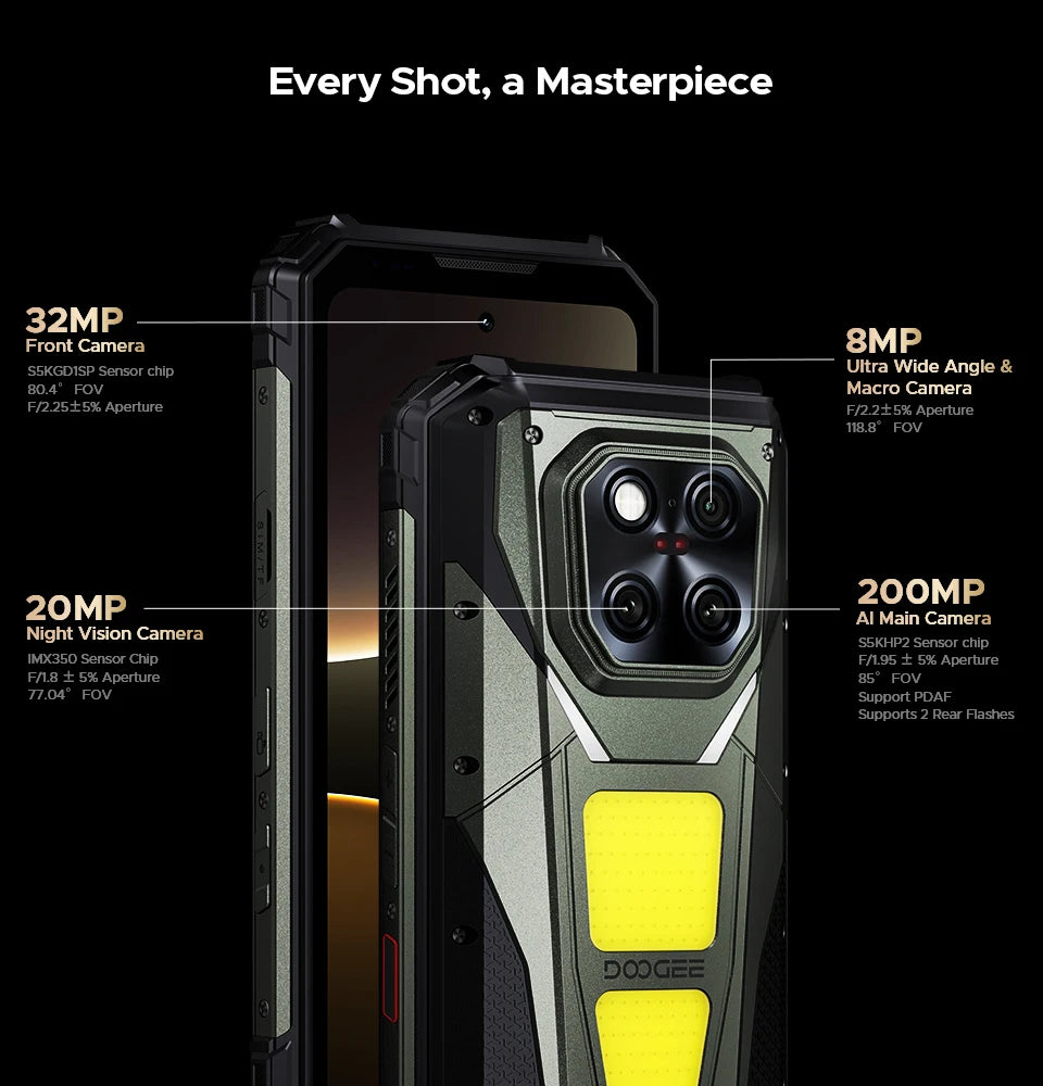 World Premiere DOOGEE V Max Play 5G Projector Rugged Phone 20500mAh Dual Camping Lights Dimensity 7300 16GB+512GB NFC Smartphone