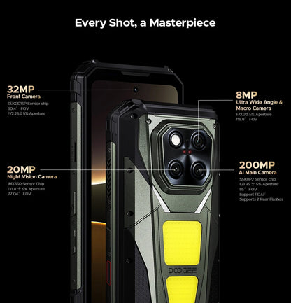 World Premiere DOOGEE V Max Play 5G Projector Rugged Phone 20500mAh Dual Camping Lights Dimensity 7300 16GB+512GB NFC Smartphone