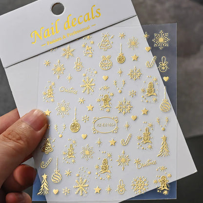 5D Embossed Gold Castle/Garland/Christmas Tree Nail Stickers White Snowflakes Bow Star Nail Decals Self-Adhesive Xmas Nail Decor
