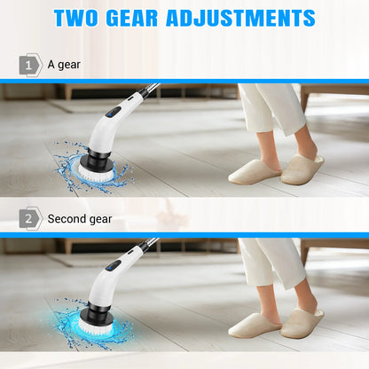 Cordless Electric Cleaning Brush - 7-in-1 Multi-Surface Scrubber with 2-Speed Adjustment, Detachable Extension Handle