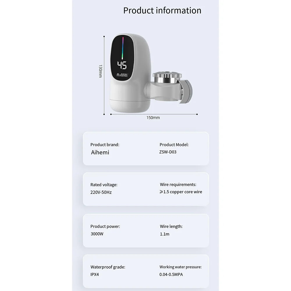 3000W Mini Electric Instant Water Heater 220V 110V Heating Faucet for Tap Tankless Kitchen Bathroom Hot Water Digital Display온수기