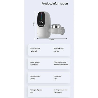 3000W Mini Electric Instant Water Heater 220V 110V Heating Faucet for Tap Tankless Kitchen Bathroom Hot Water Digital Display온수기