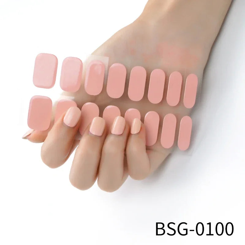 16/18/20Tips Semi-Cured Gel Nail Strips Adhesive Full Cover Stickers for Nails UV Lamp Need Press On Nails Fashion Manicure
