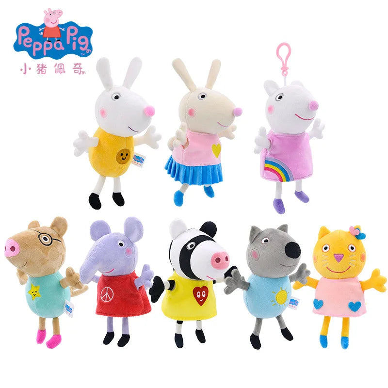 16-19CM Genuine Peppa Pig Bundle pocket 8 Friends Daddy Mammy Peppa George Plush Bahs Stuffed Dolls Pajamas Peppa Kids Gift