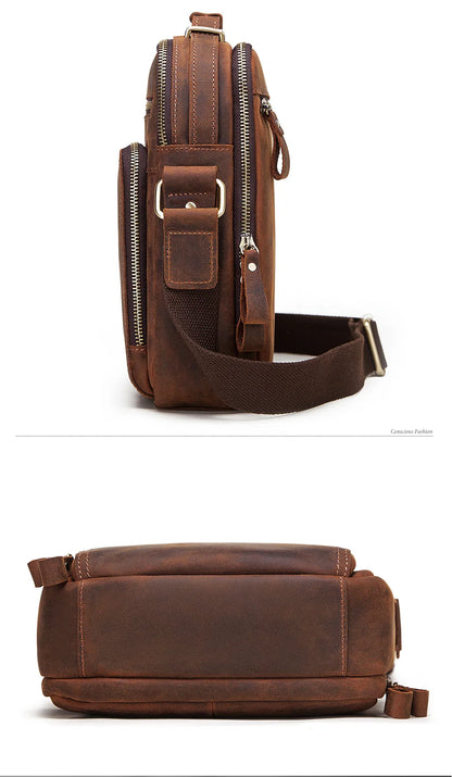 HUMERPAUL Genuine Leather Men's Shoulder Bag Vintage Cross Bags Large Capacity Male Messenger Tote Bag Travel Bolso Hombres