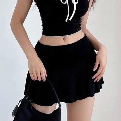 Sweet Flared Mini Skirt Fashion Versatile Black Low-Waisted mini Skirts Girls Tennis Dance Sports Short Skirts Summer Skirts