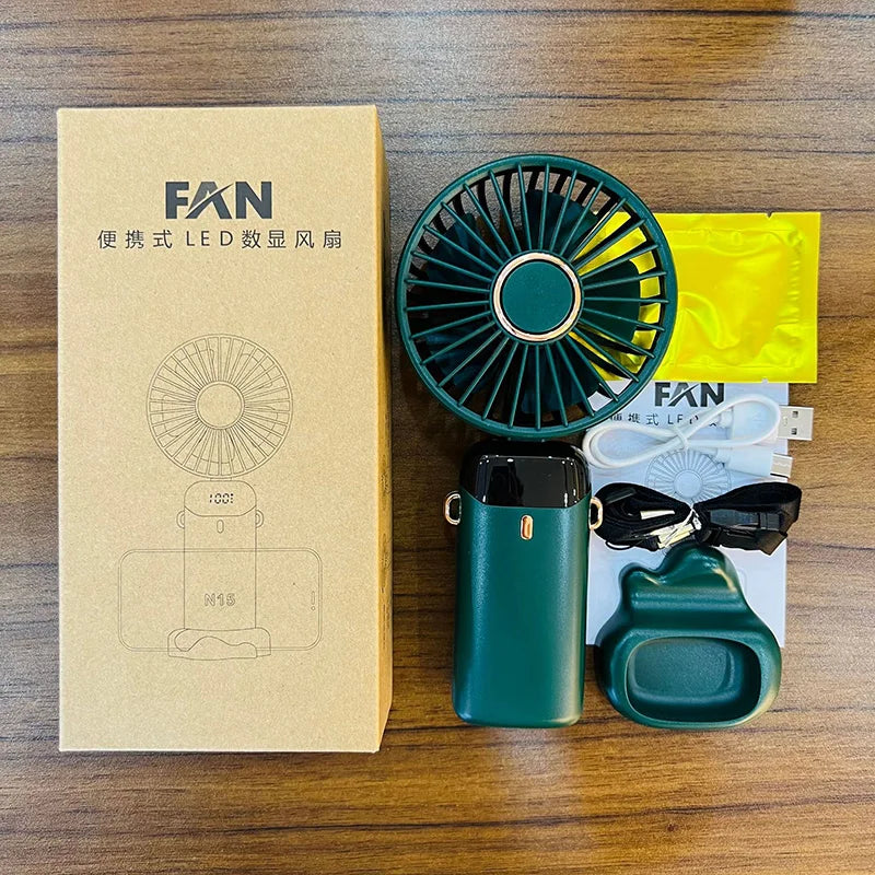 Lenovo Portable Handheld Fan Foldable Neck Hanging Fans 5 Speed USB Rechargeable Fan with Phone Stand & Display Screen 1800mAh